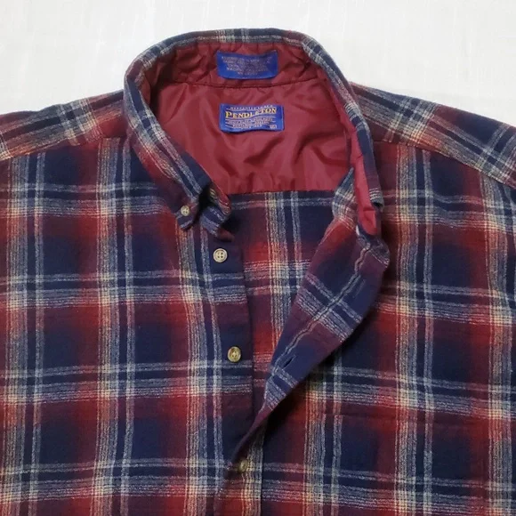 PENDLETON Mens Sz XL Plaid Wool Long Sleeve Button Down Shirt Blue Red Washable - Picture 5 of 9
